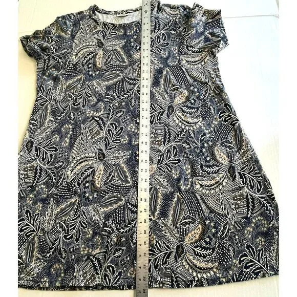 Pure Jill Tunic Mini Dress sz XL Petite Scoop Neck Pockets Cotton Floral Boho - Picture 9 of 9